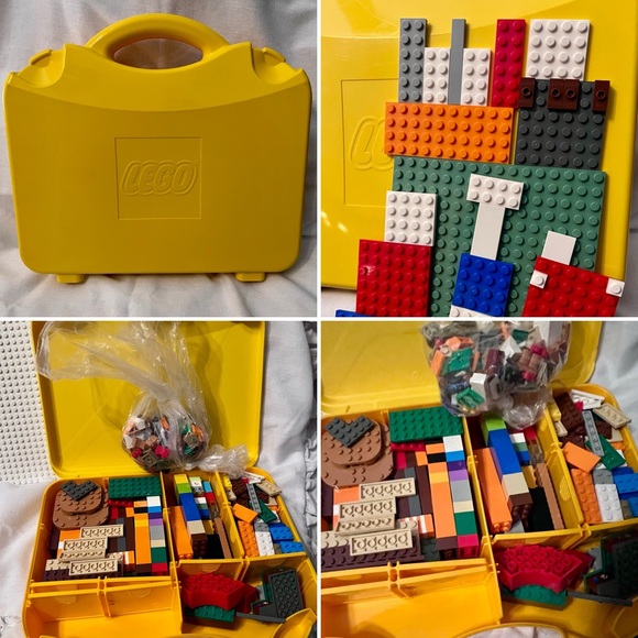 Lego Other - LEGO Bright Yellow Carry Case with 460 Various Sized Colorful Bricks & Bases
